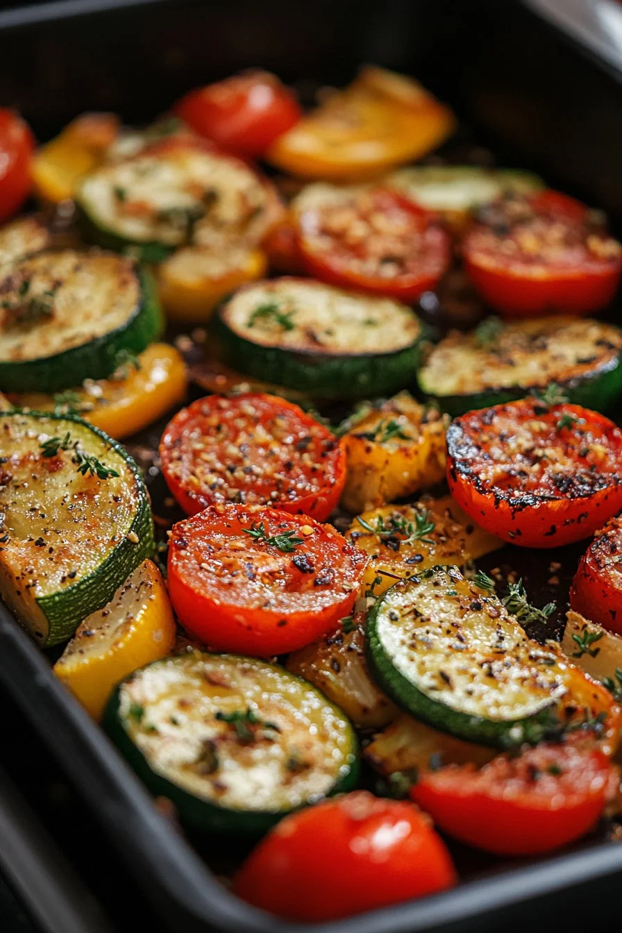 Pieczenie cukinii i pomidorów z czosnkiem i parmezanem