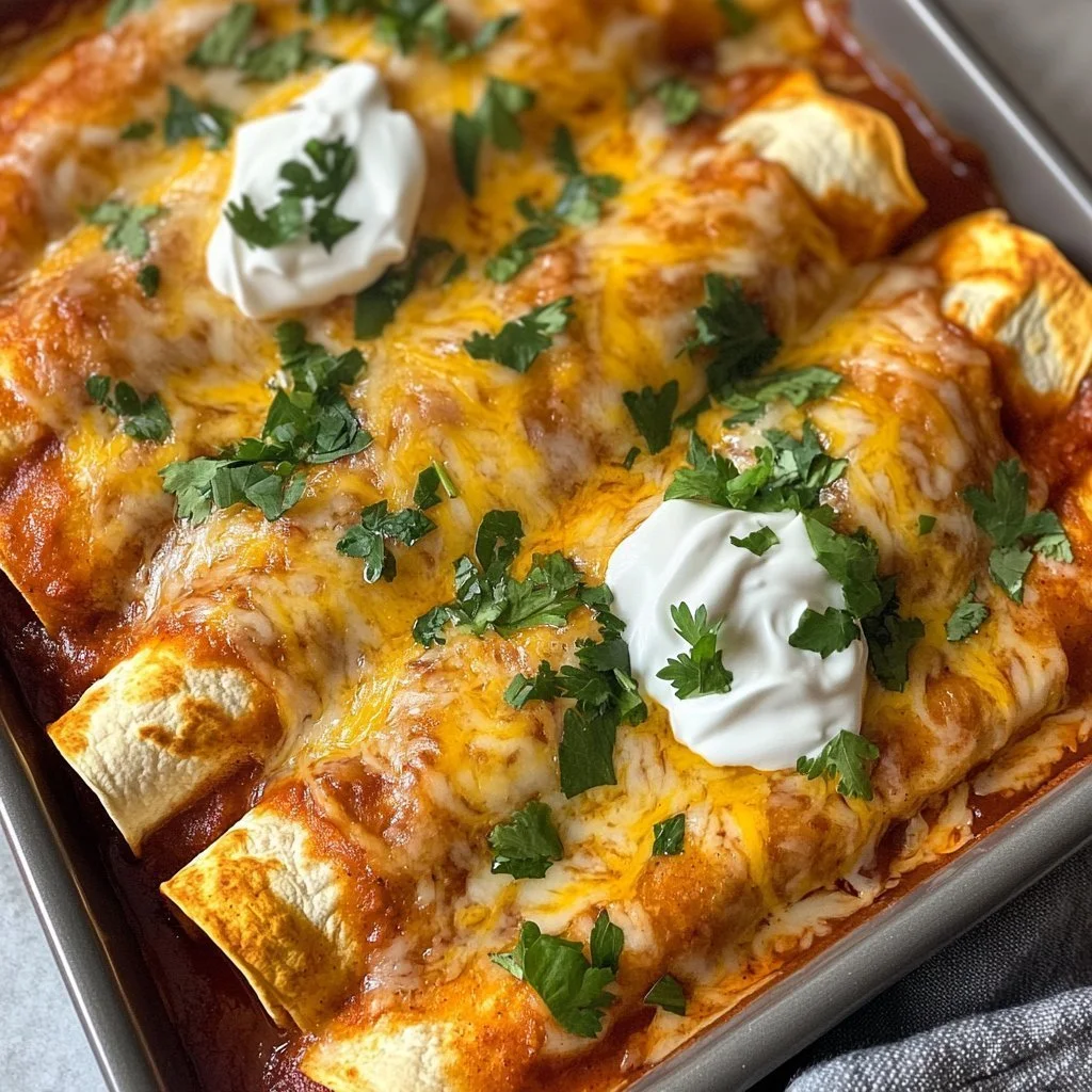 Szybkie i łatwe enchilady z kurczakiem przygotowane w kolorowej tortilli.
