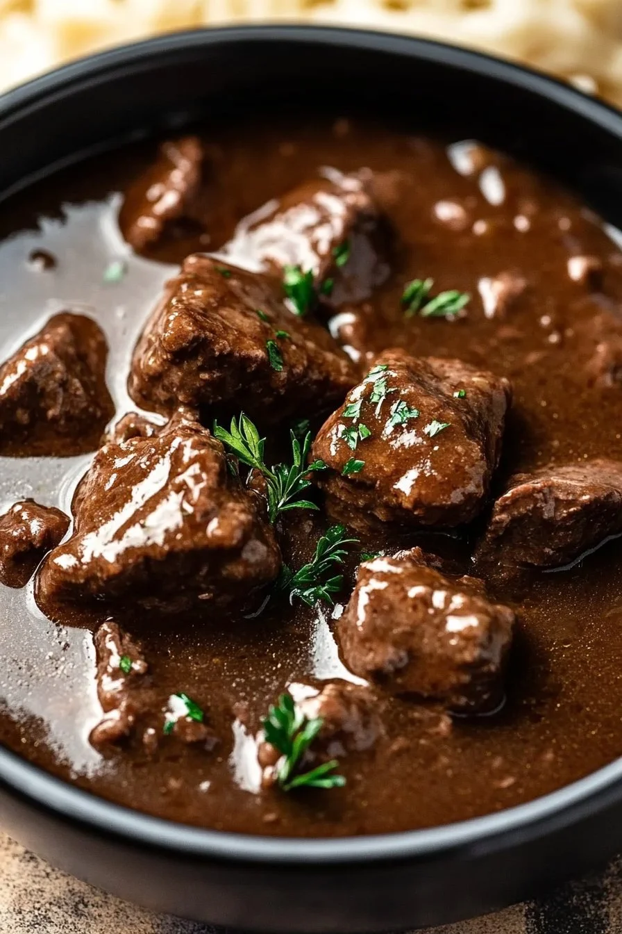 Wołowina w sosie i gravy z garnka powolnego