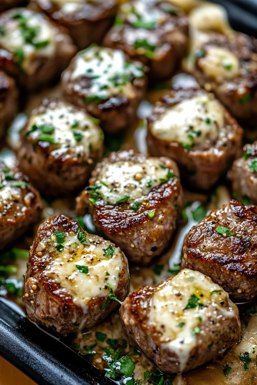 Chrupiące Kawałki Steku w Maśle Czosnkowym z Kremowym Sosem Serowym Parmezanowym