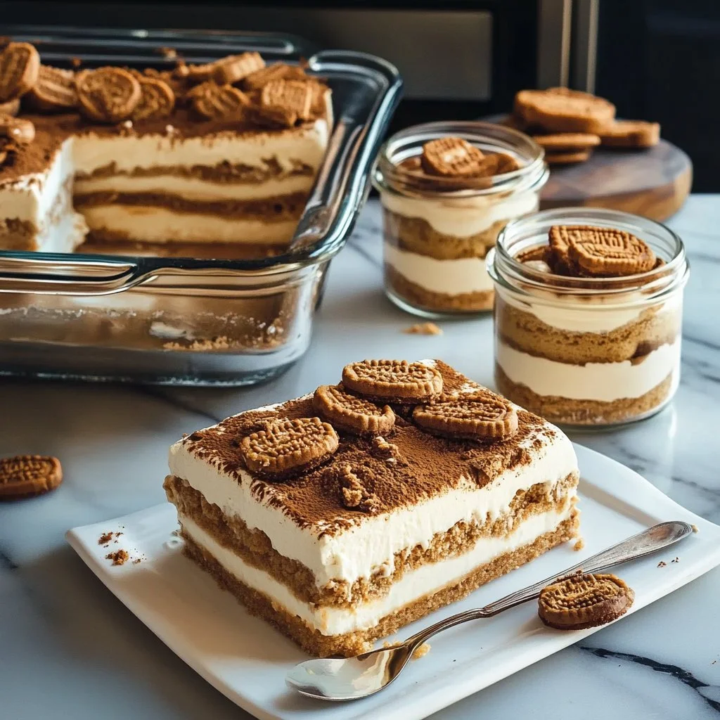 Delikatne Biscoff Tiramisu z warstwami ciasteczek Biscoff i kremu