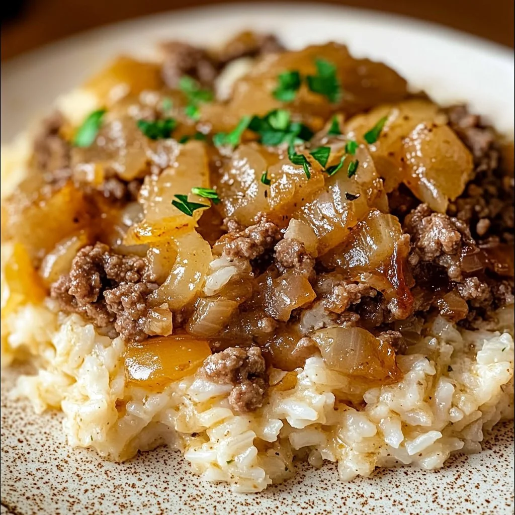Casserole z wołowiny po francusku serwowane z ryżem na talerzu