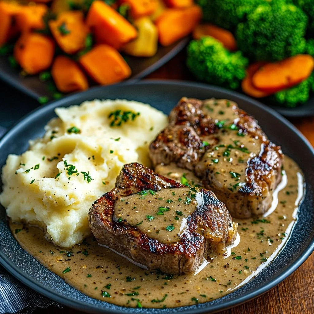 Chrupiące kawałki steku w maśle czosnkowym z sosem serowym parmezanowym