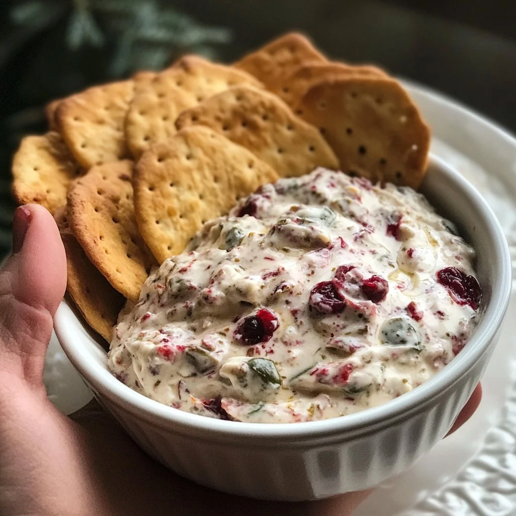 Dip z serka kremowego z żurawiną i jalapeño w miseczce