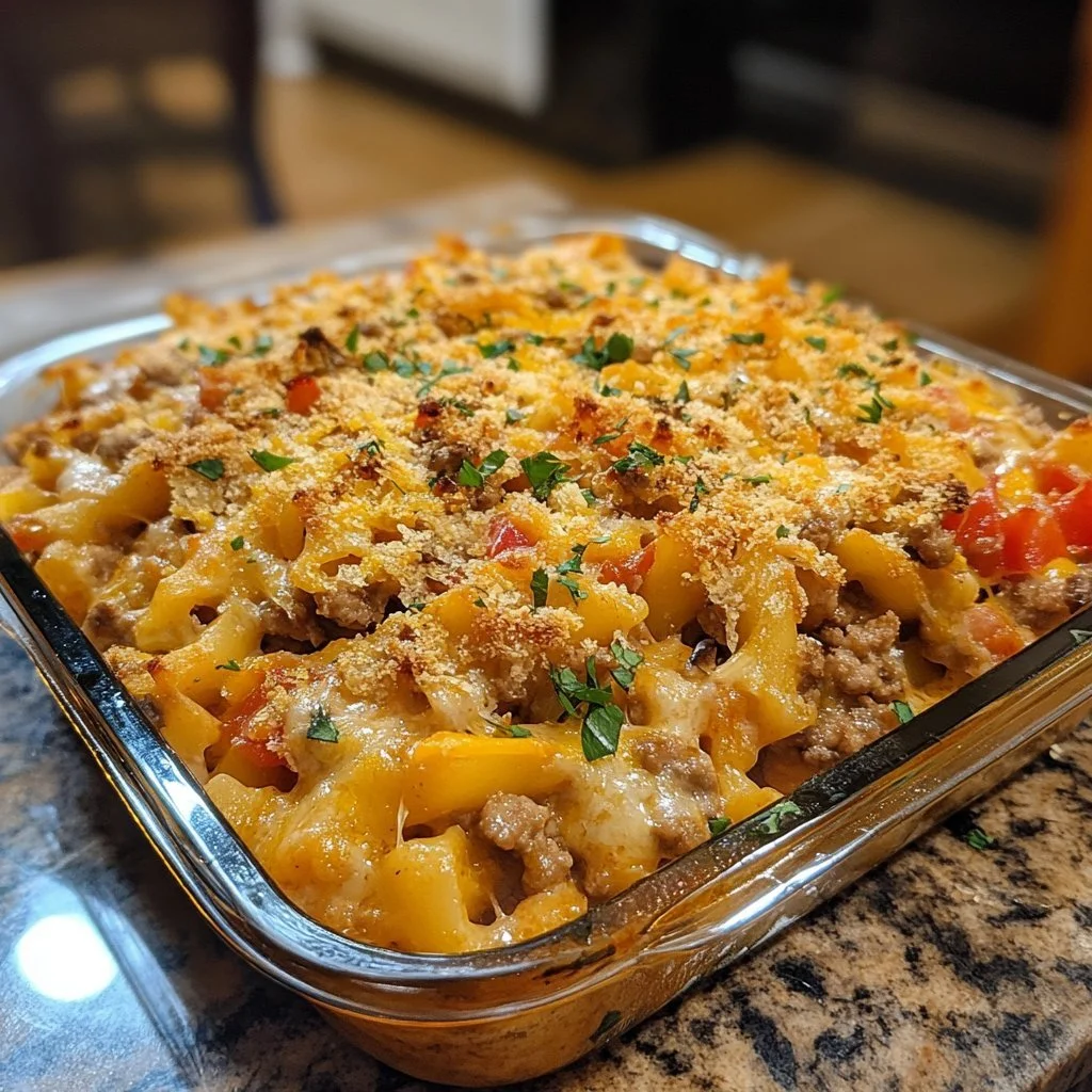Hobo Casserole, znany jako Kawałek Łachmany, podany na talerzu
