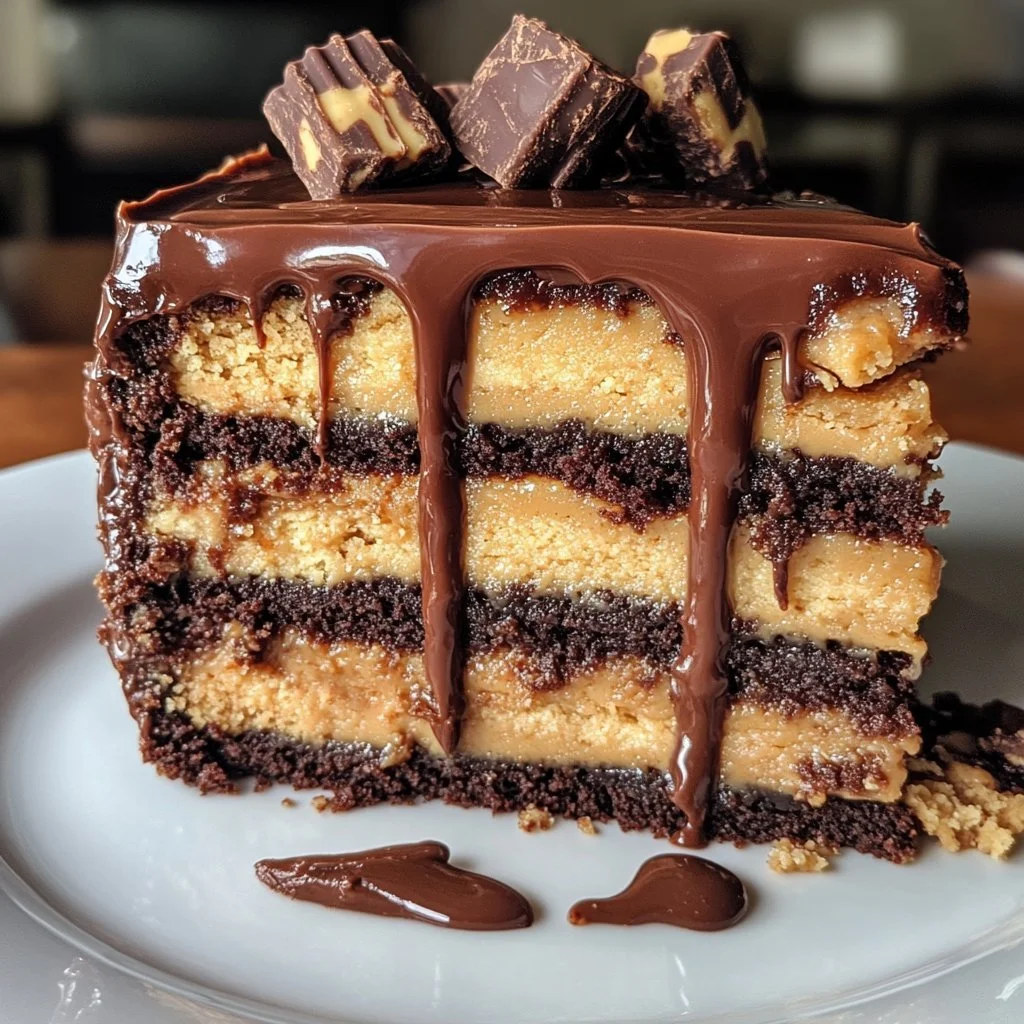 Jednobowlowy tort Dump Cake z kubkami masła orzechowego gotowy do podania