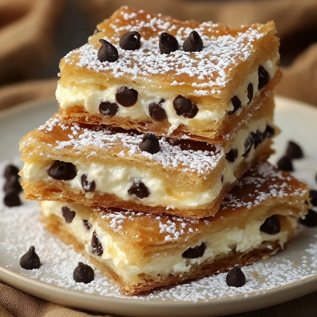 Klasyczne kwadraty cannoli udekorowane orzechami i czekoladą