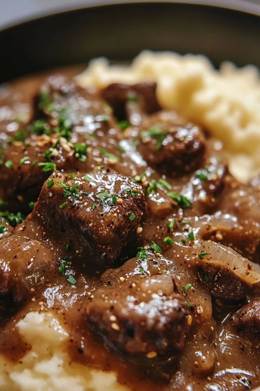Podwójne wołowina w cebulowym sosie i gravy