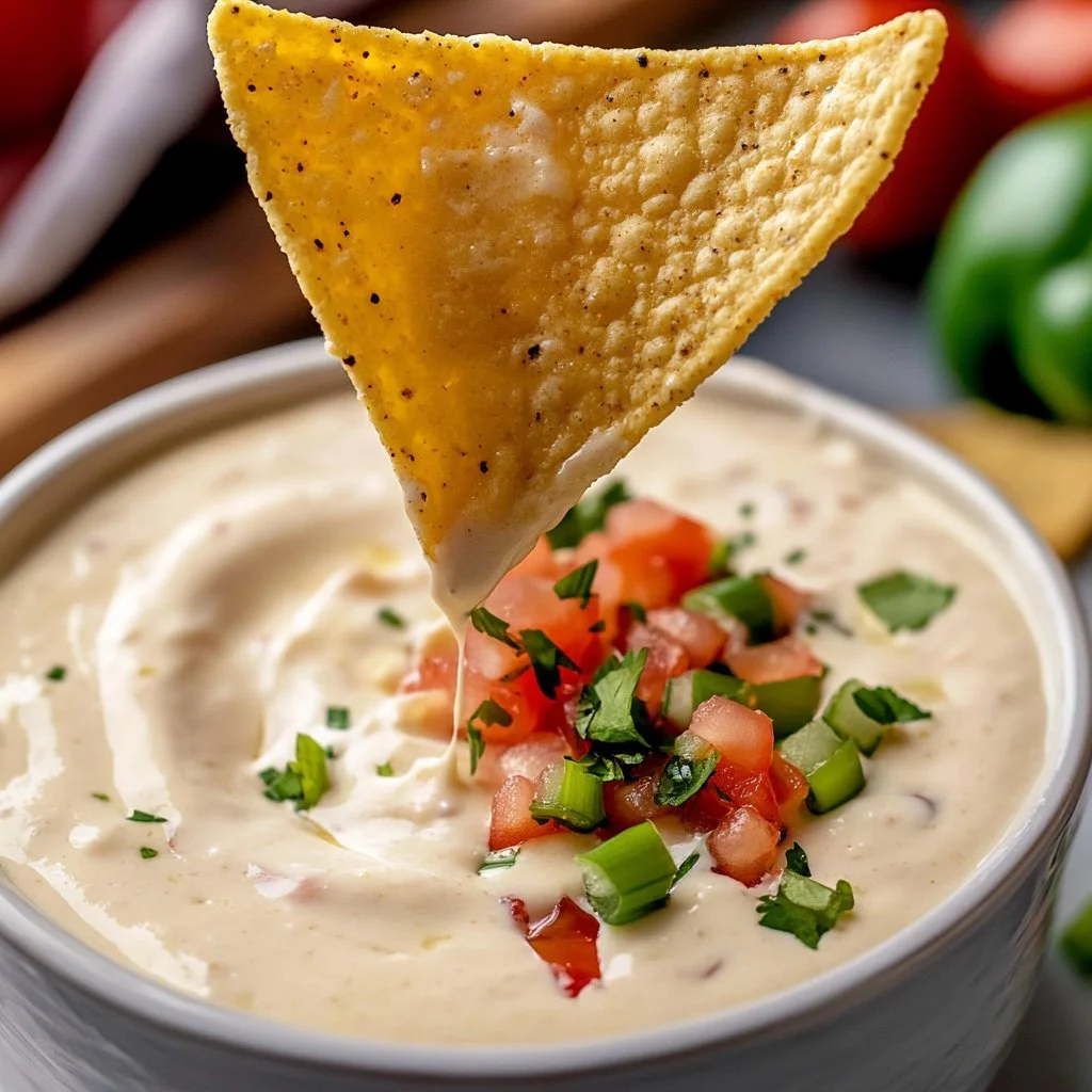 Salsa serowa quesо blanco podana z nachos na stole