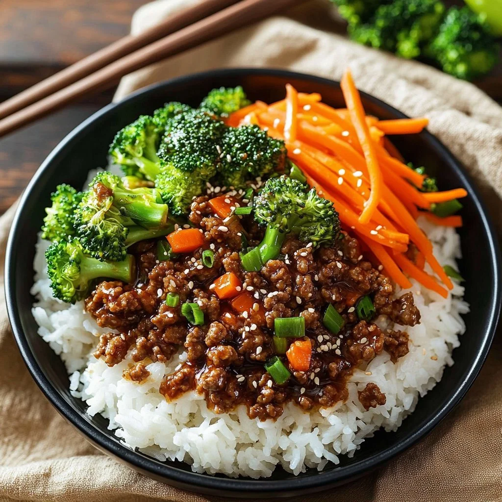Delikatna wołowina teriyaki podana z ryżem i warzywami