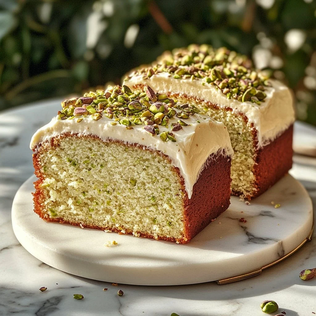 Tort lodowy pistacjowy ozdobiony orzechami i sosem czekoladowym