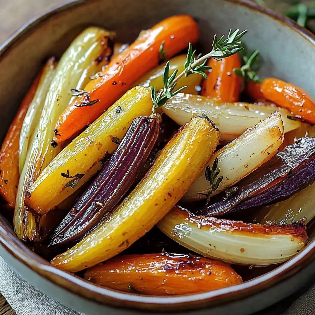 Balsamicznie pieczony fenkuł i marchewki na talerzu