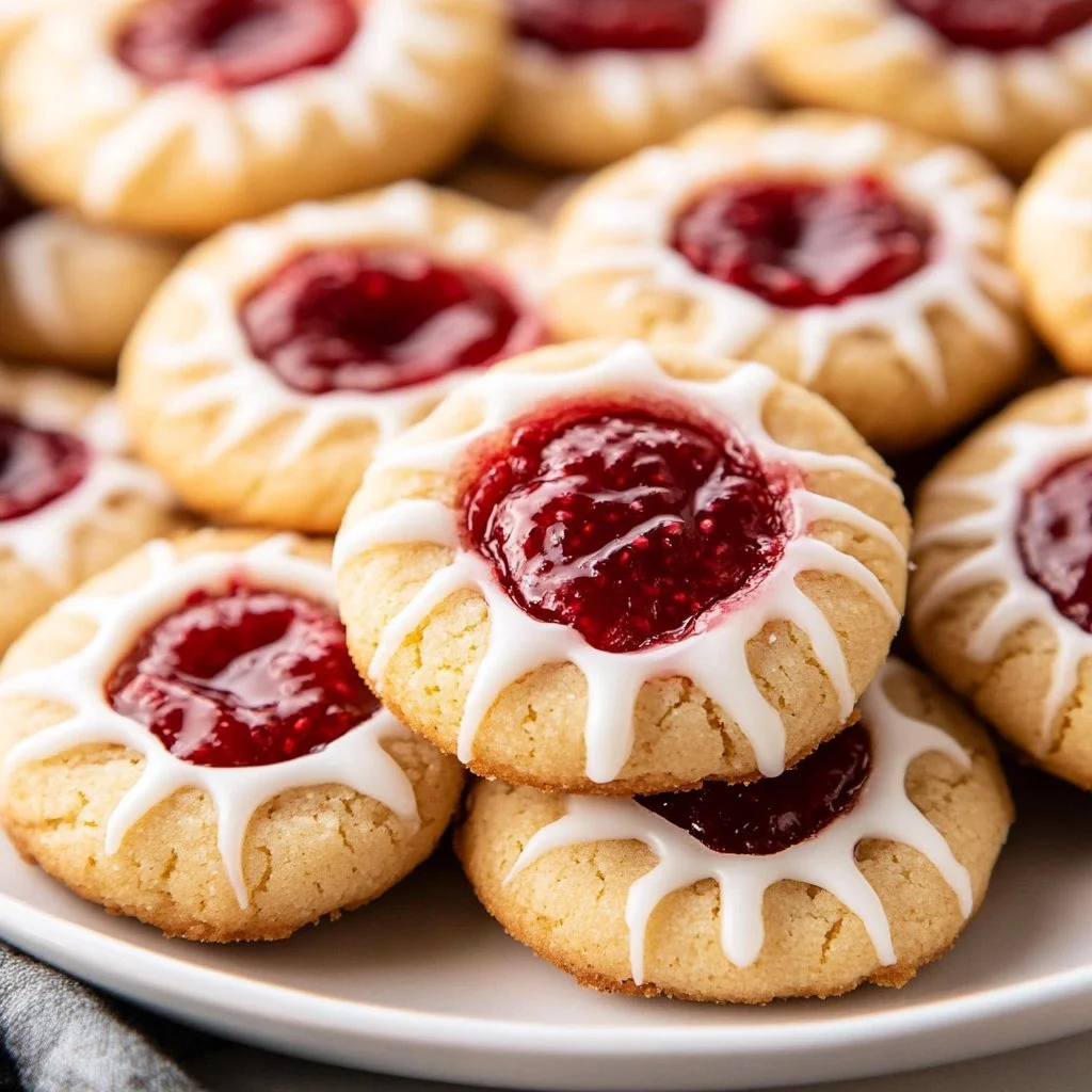 Ciasteczka z palcem malinowym i migdałowym na talerzu