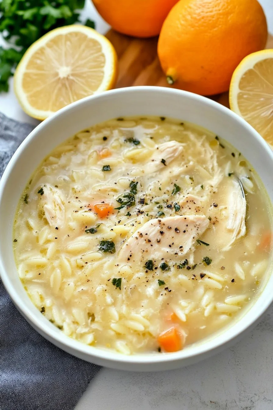 Kremowa zupa z kurczaka i orzo cytrynowego
