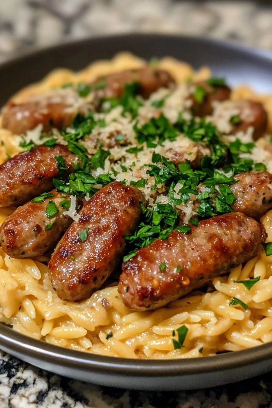 Kremowe orzo z kiełbasą i parmezanem