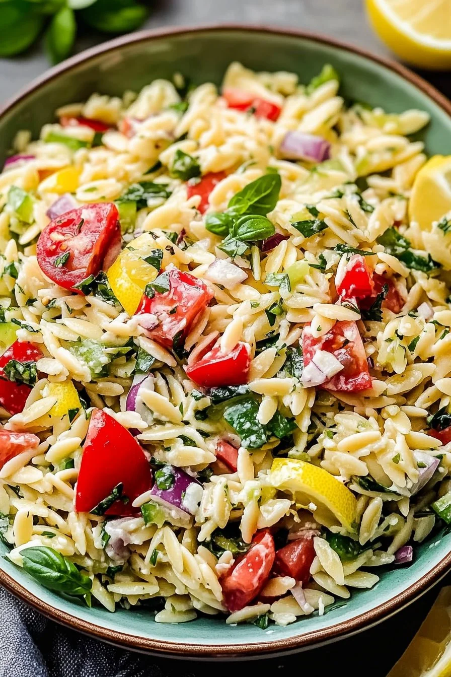 Łatwa sałatka orzo z dressingiem cytrynowym