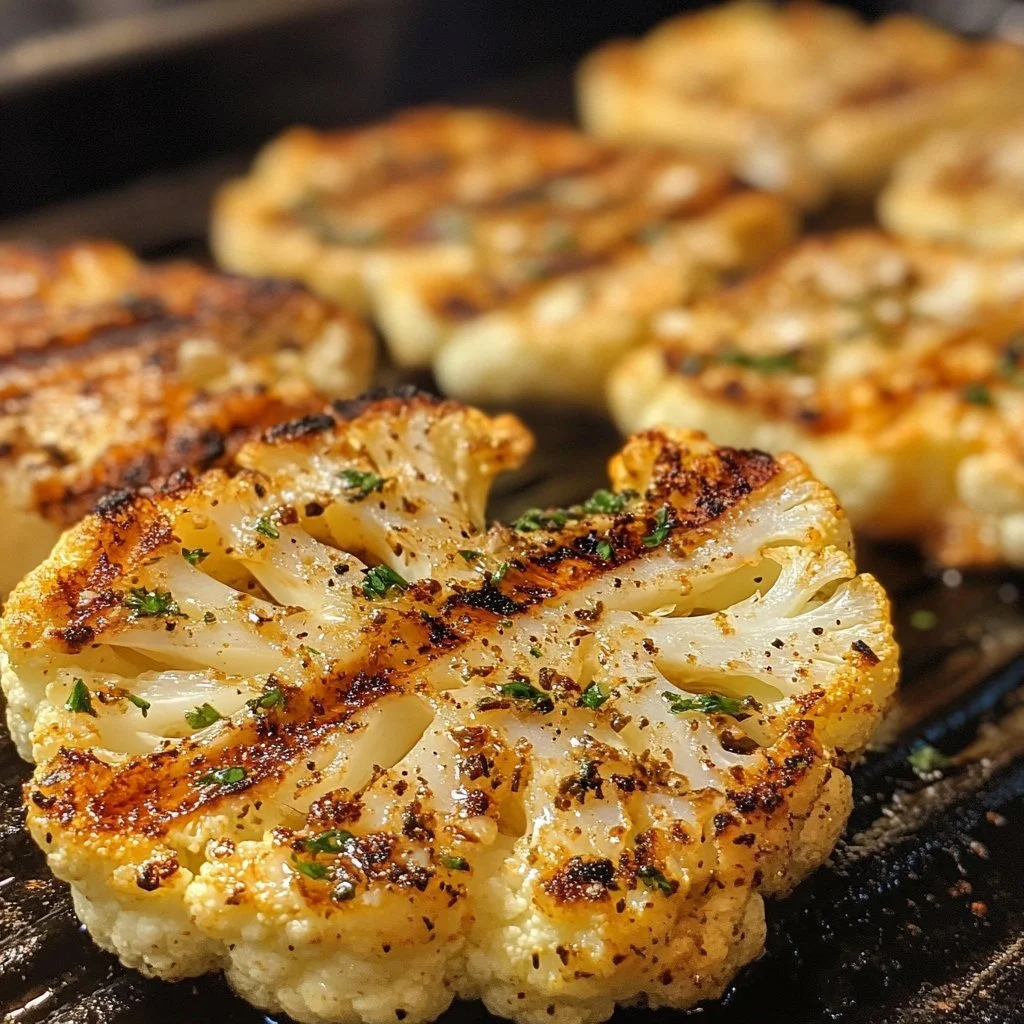 Łatwe steki z kalafiora grillowane lub pieczone na talerzu
