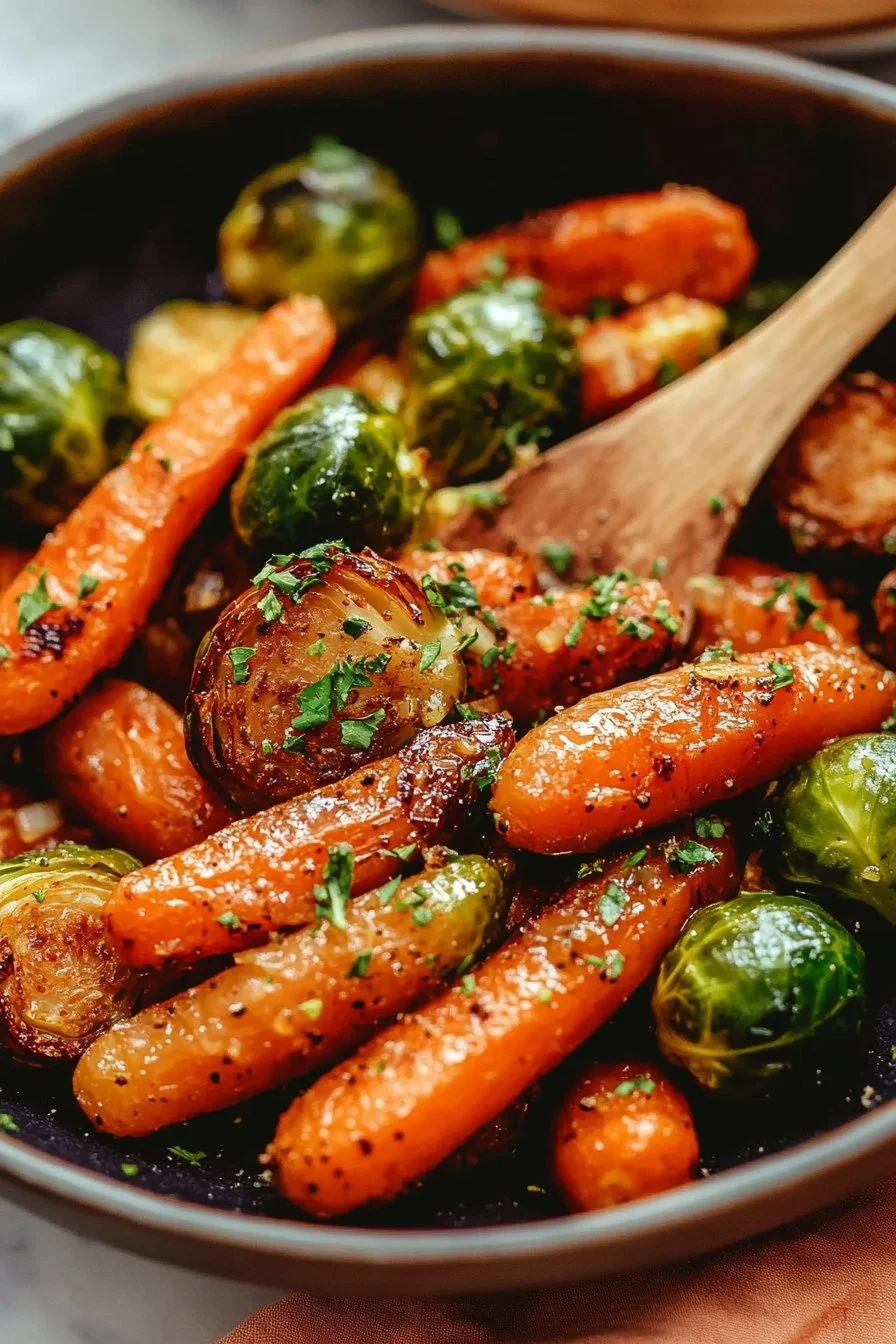 Paleo marchewki i brukselki w glazurze klonowej