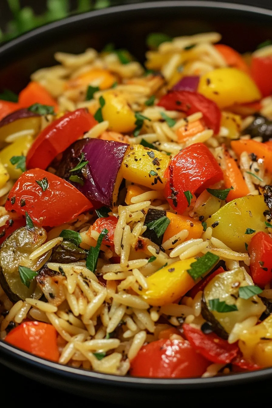 Pieczona Orzo z Warzywami