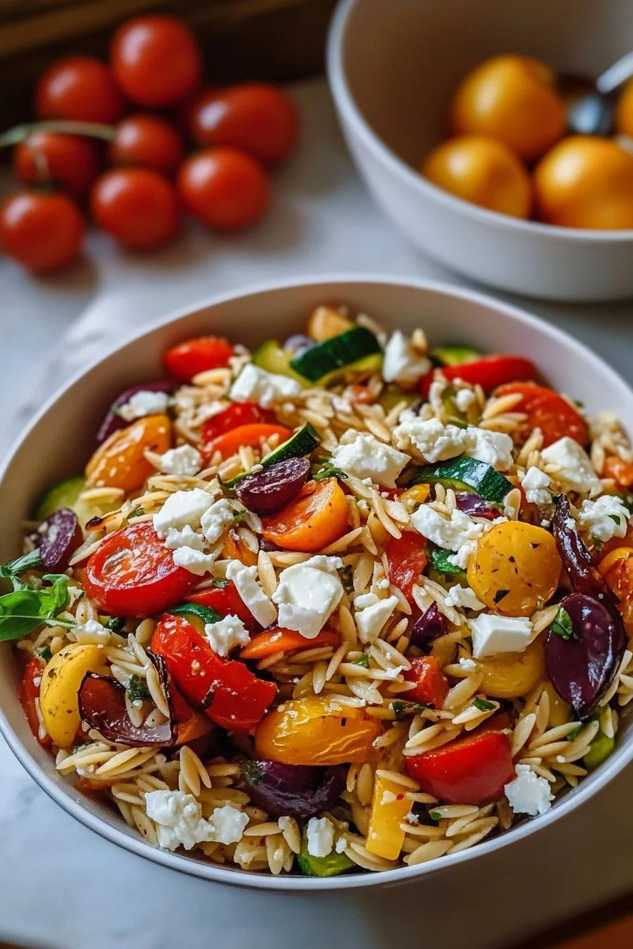 Sałatka Orzo z Pieczonymi Warzywami i Fetą