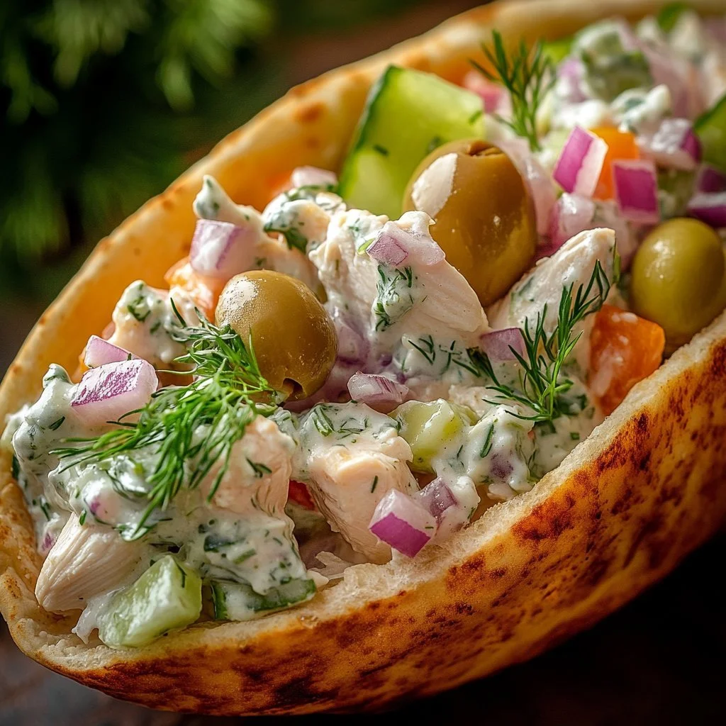 Sałatka z kurczakiem i sosem tzatziki w misce
