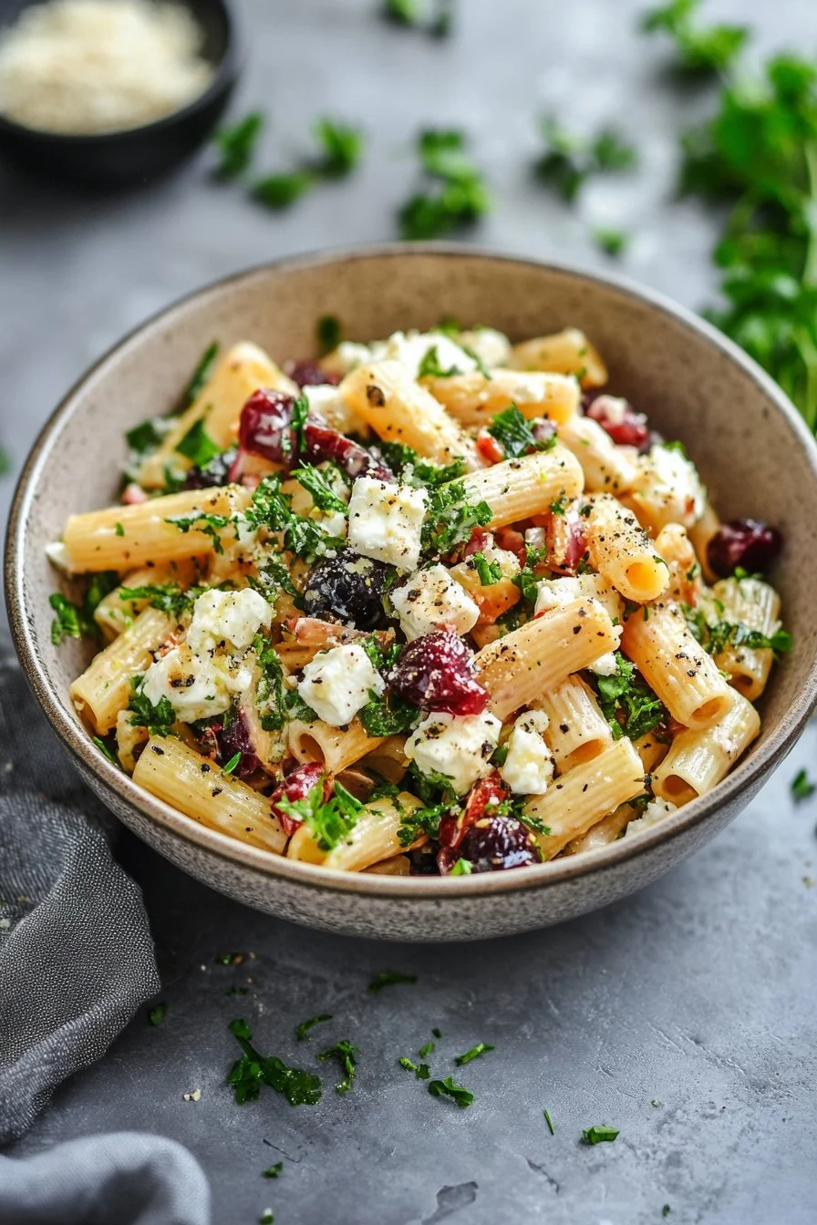 Sałatka z Rigatoni z Fetą i Żurawiną z Dressingiem Cytrynowym