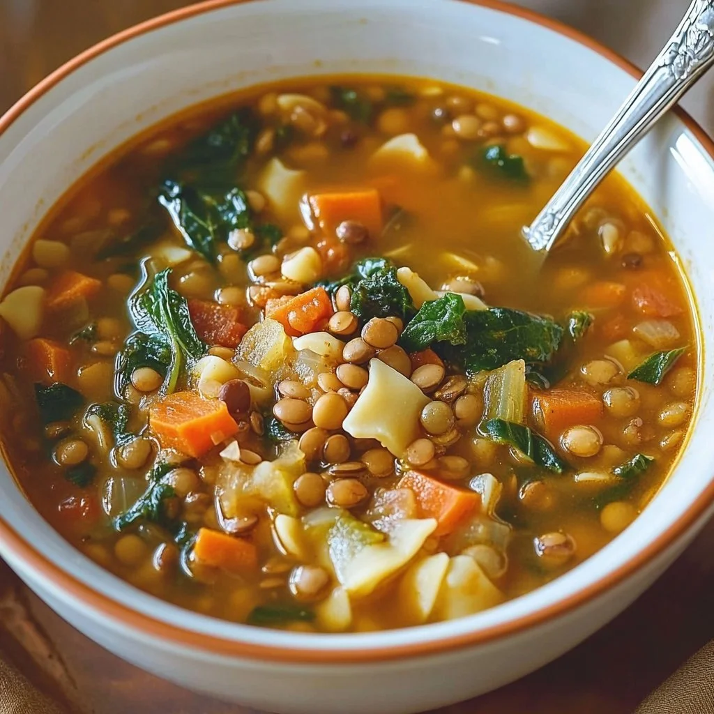 Włoska zupa minestrone z warzywami i ziołami.