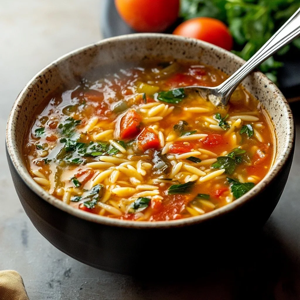 Zupa orzo w stylu śródziemnomorskim z warzywami i ziołami