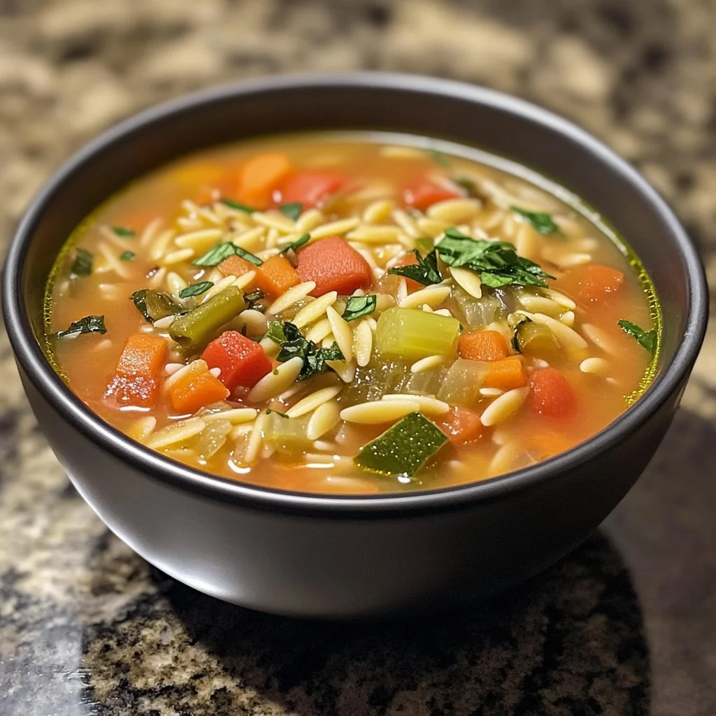 Zupa orzo wegetariańska z warzywami i aromatycznymi przyprawami