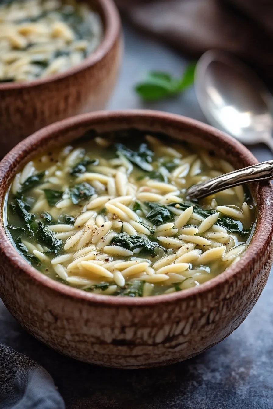 Zupa włoska z orzo i szpinakiem
