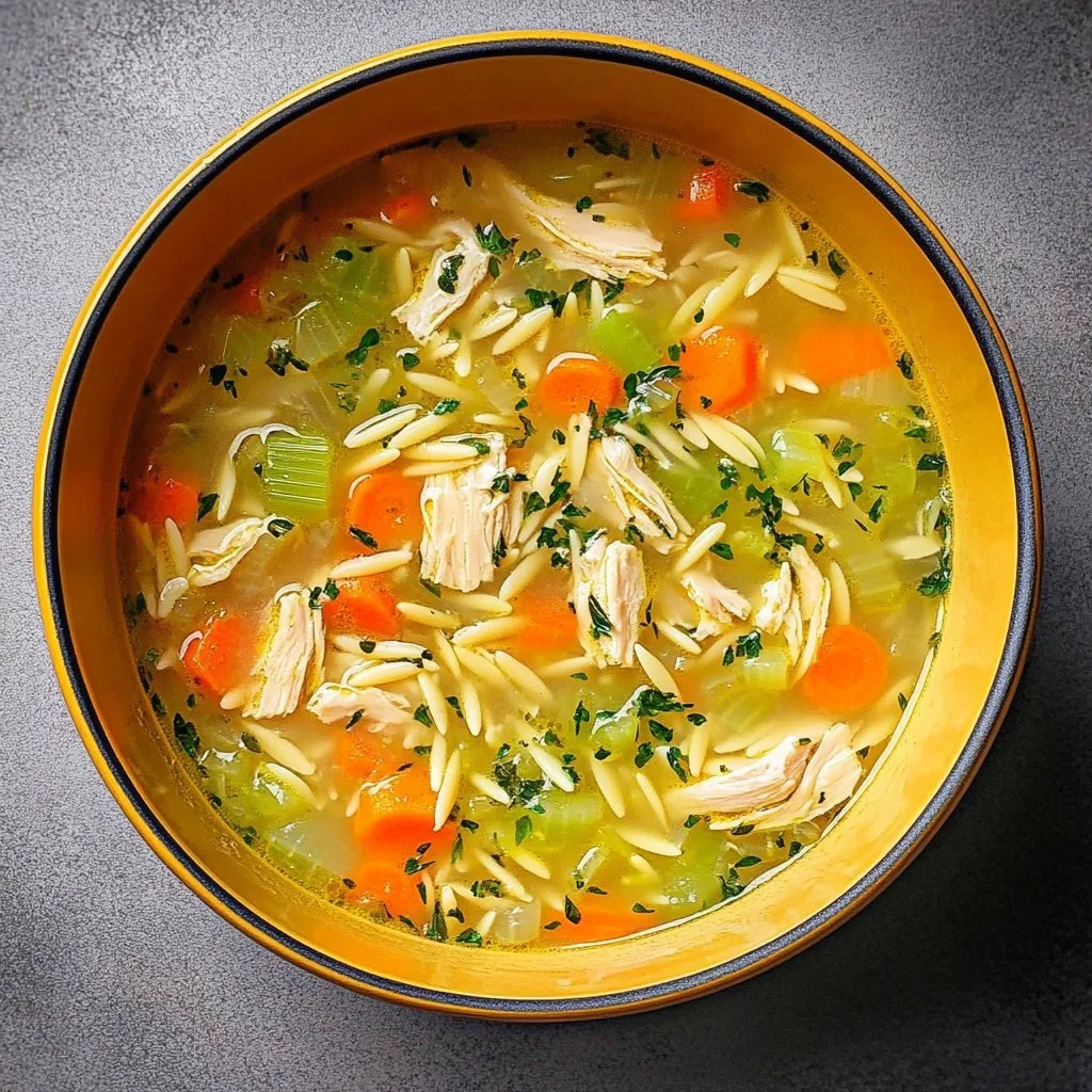 Zupa z Kurczakiem Cytrynowym i Orzo w estetycznej misce