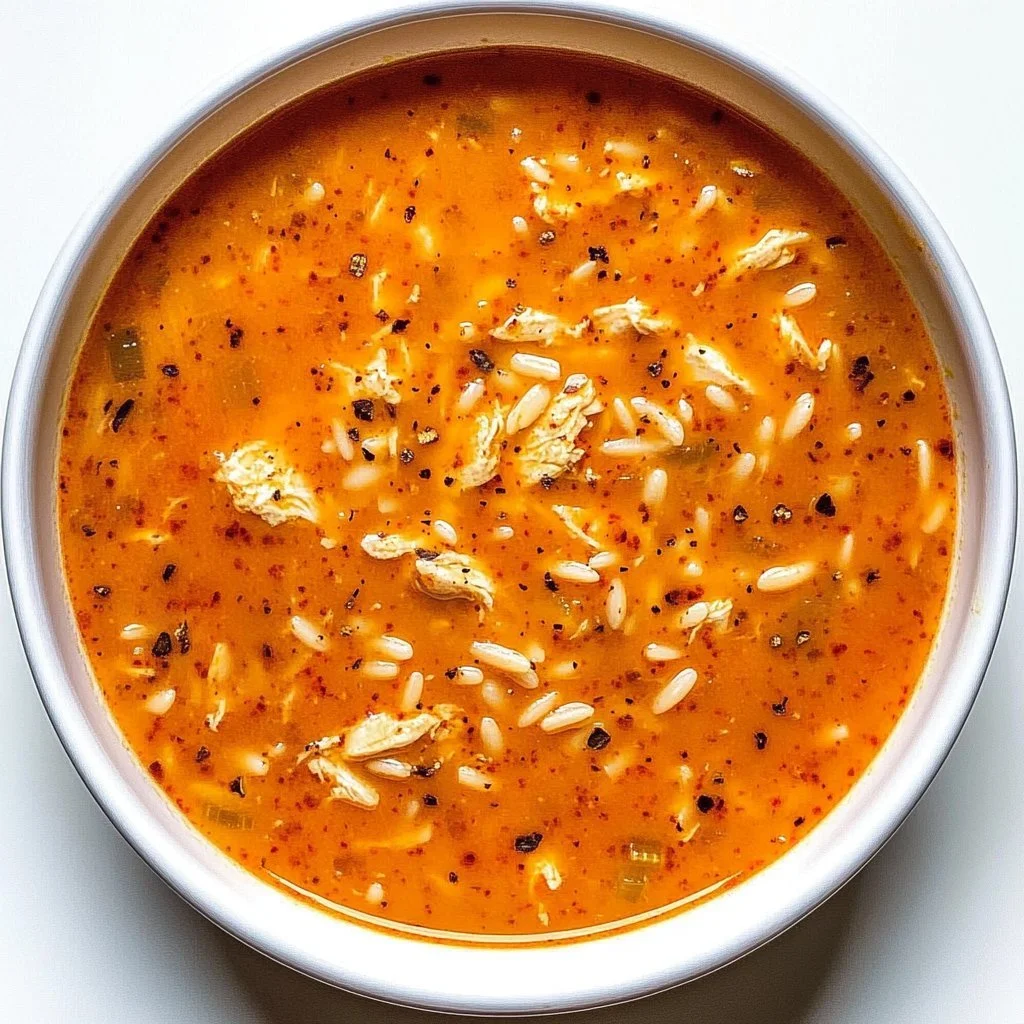 Zupa z kurczakiem, orzo, czosnkiem i papryką w misce