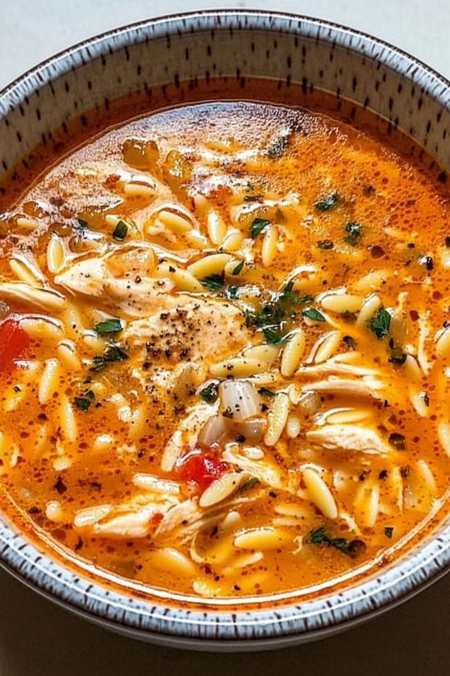 Zupa z Kurczakiem i Orzo z Czosnkiem i Papryką