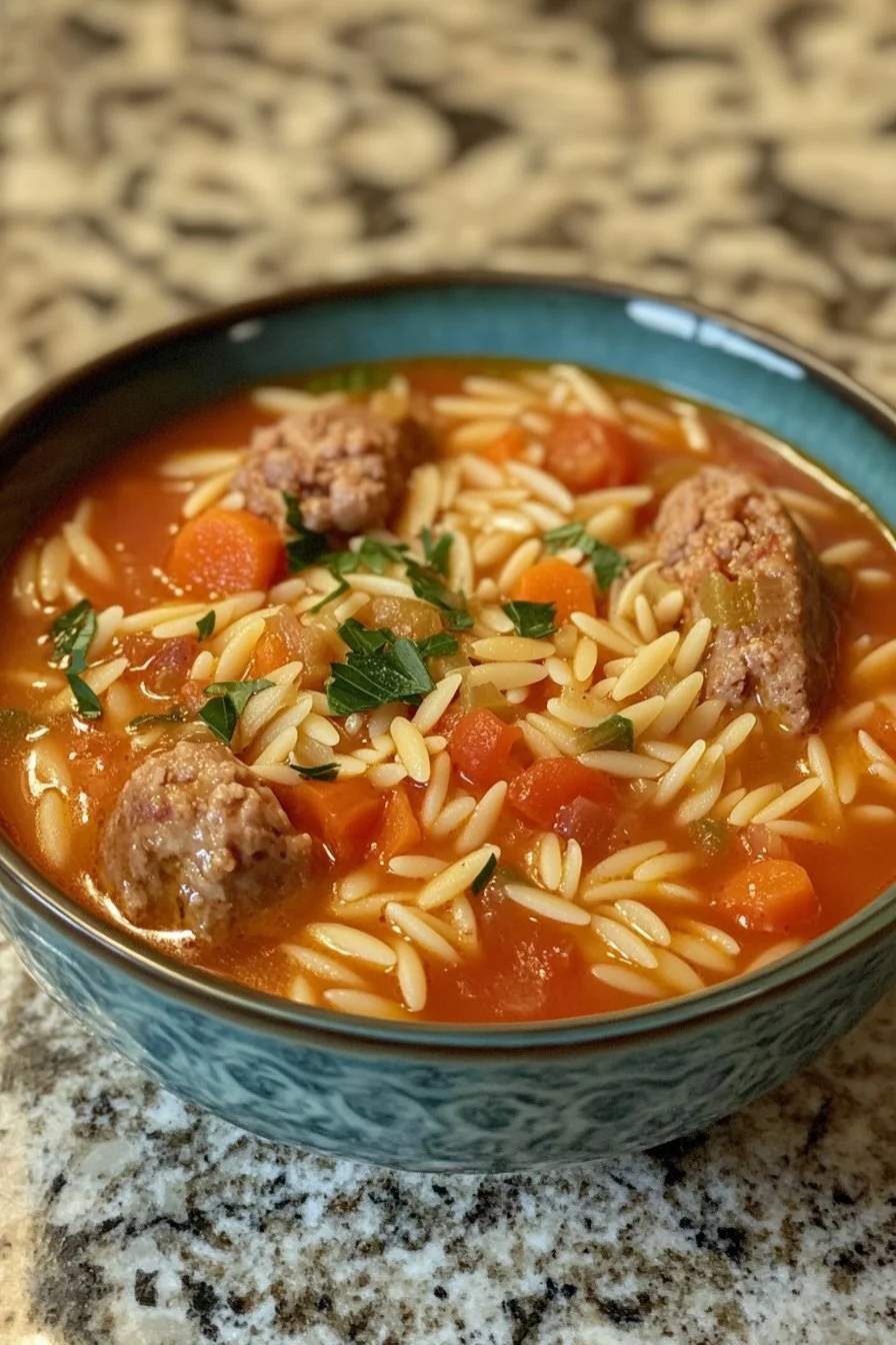 Zupa z włoskiej kiełbasy i orzechów orzo