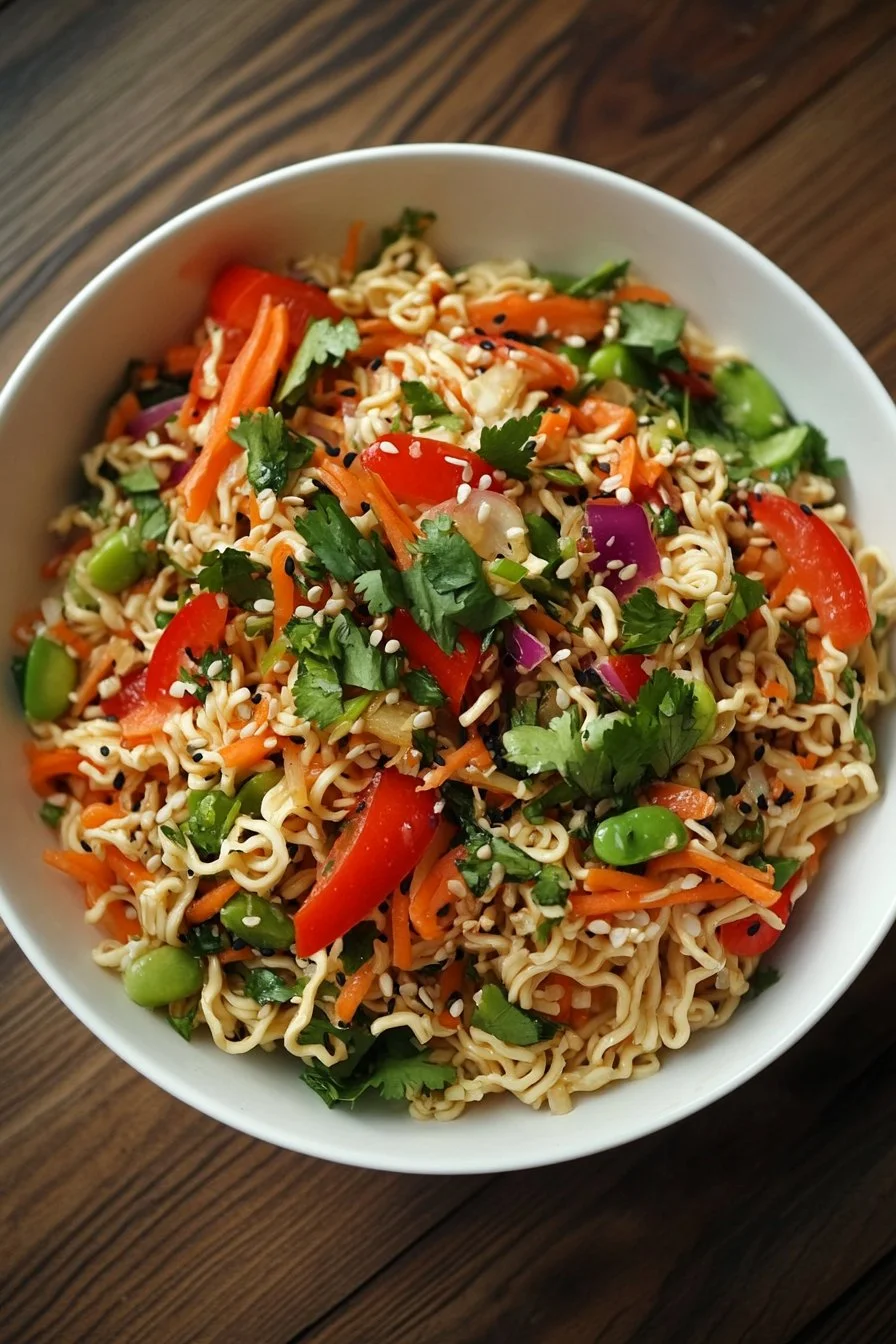 Chrupiąca azjatycka sałatka z makaronem ramen