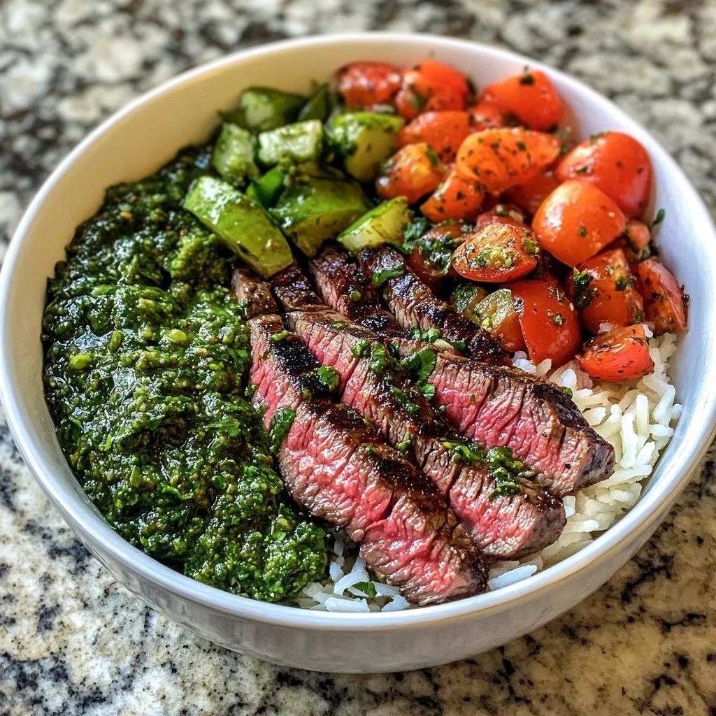 Grillowane miski z wołowiną chimichurri na talerzu