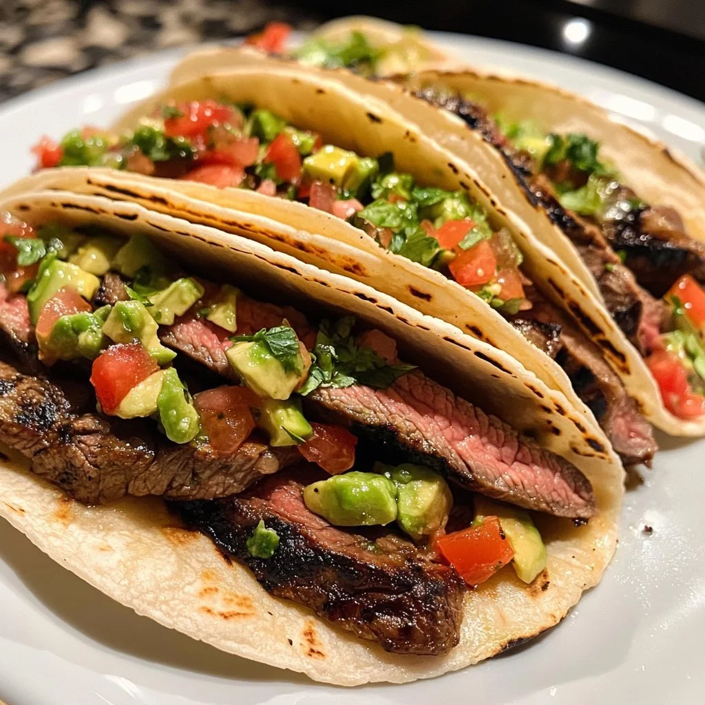 Grillowane Tacos z Wołowiną i Salsą Awokado na talerzu
