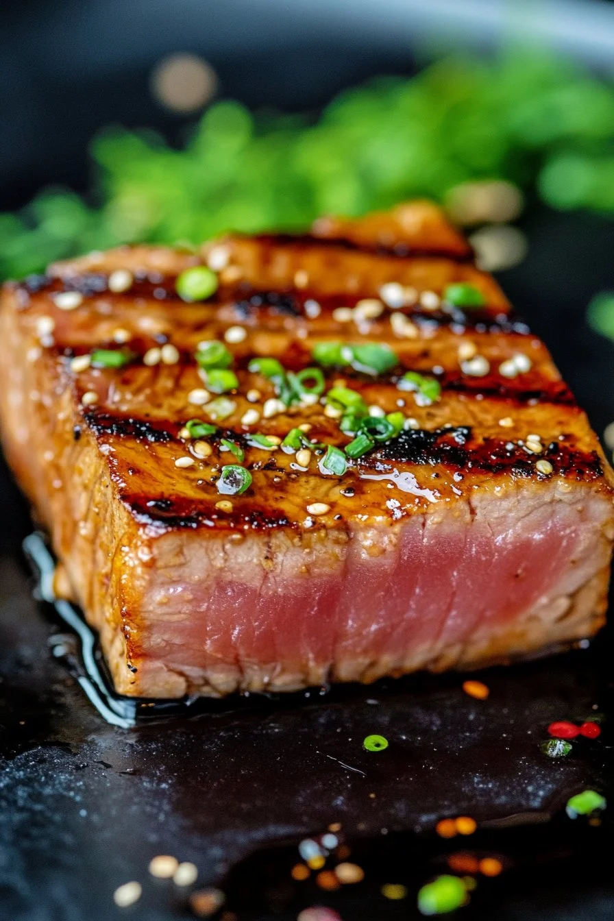 Grillowany stek z tuńczyka w sosie sojowym i imbirowym