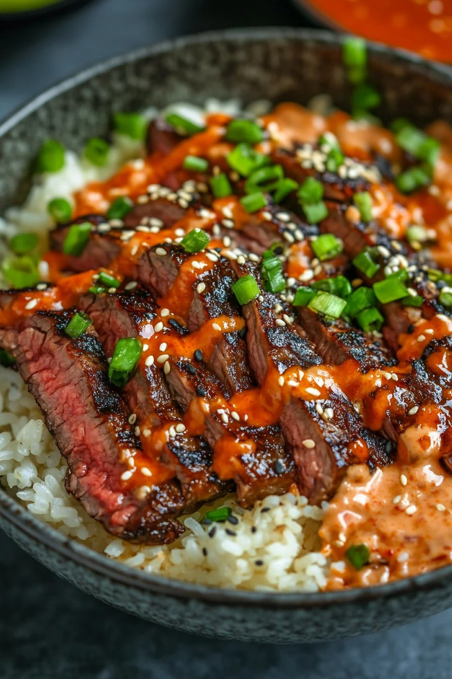 Irresistibilnie Proste Miski Ryżowe z Gruźinskim Stekiem BBQ i Ostrǫ Śmietanową Sosem