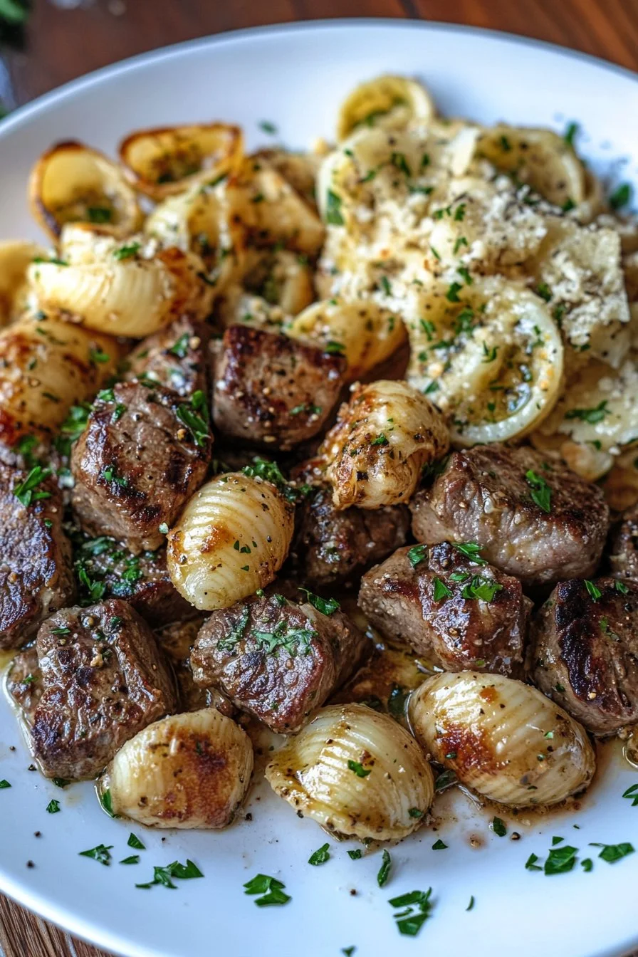 Kęs Steku w Maśle Czosnkowym i Kremowe Muszelki Parmeńskie