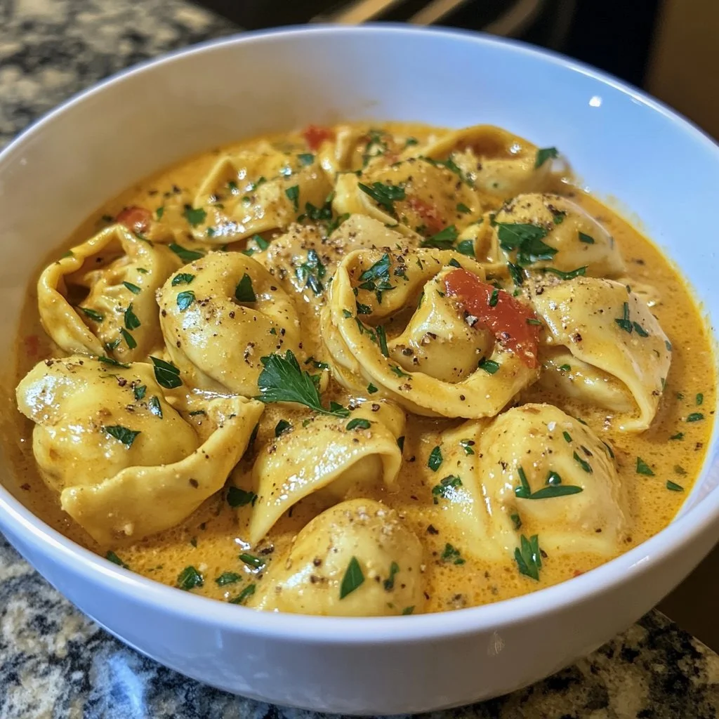 Kurczak Tortellini z Wolnowaru na talerzu, apetyczna potrawa z kurczaka i tortellini
