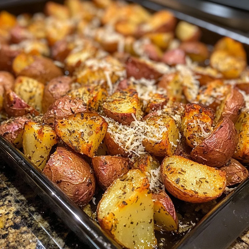 Parmezanowe pieczone czerwone ziemniaki na talerzu