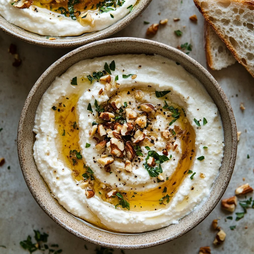 Pyszny dip ricotta z ostrym miodem podany w miseczce