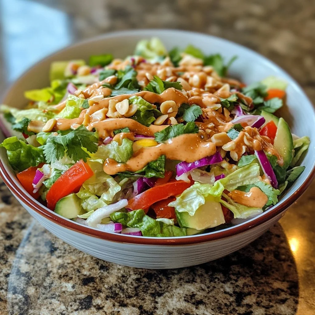 Sałatka Thai Crunch z sosem orzechowym imbirowym w misce