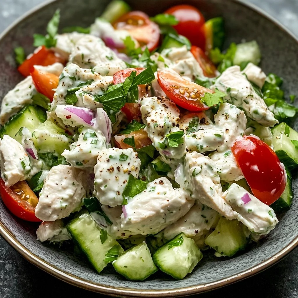 Sałatka z kurczakiem Tzatziki na talerzu z dodatkami