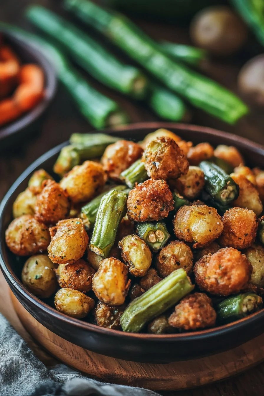 Smażony okra i ziemniaki