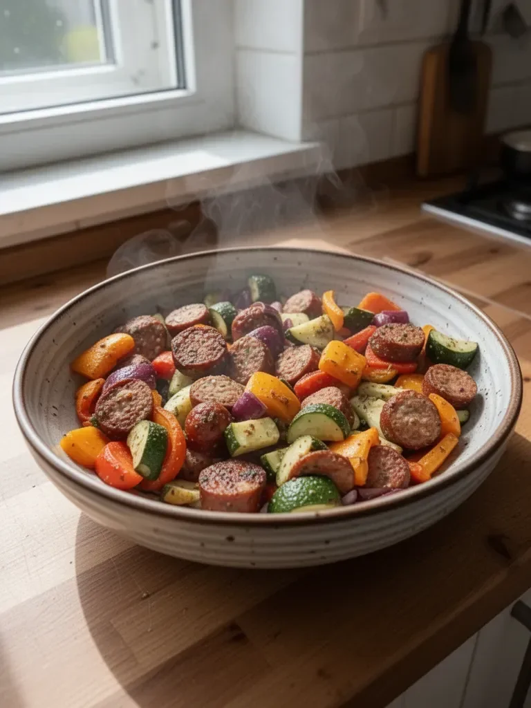10-minutowa kiełbasa z kurczaka w fryturze powietrznej i warzywa