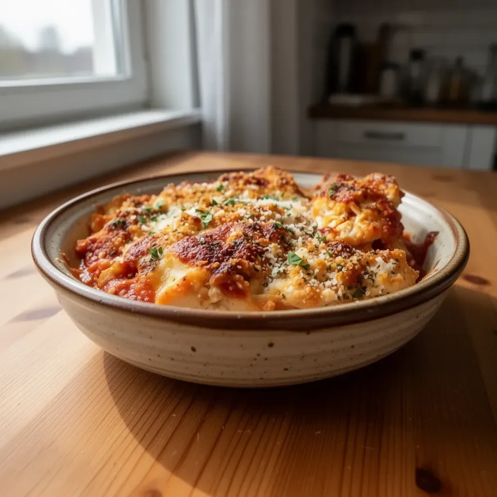 Casserola z kurczakiem parmezańskim, zdrowe danie bogate w białko