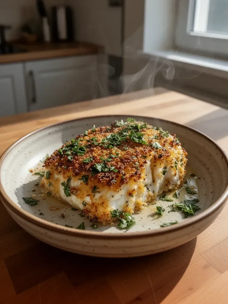 Czosnkowo-Parmezanowy Halibut
