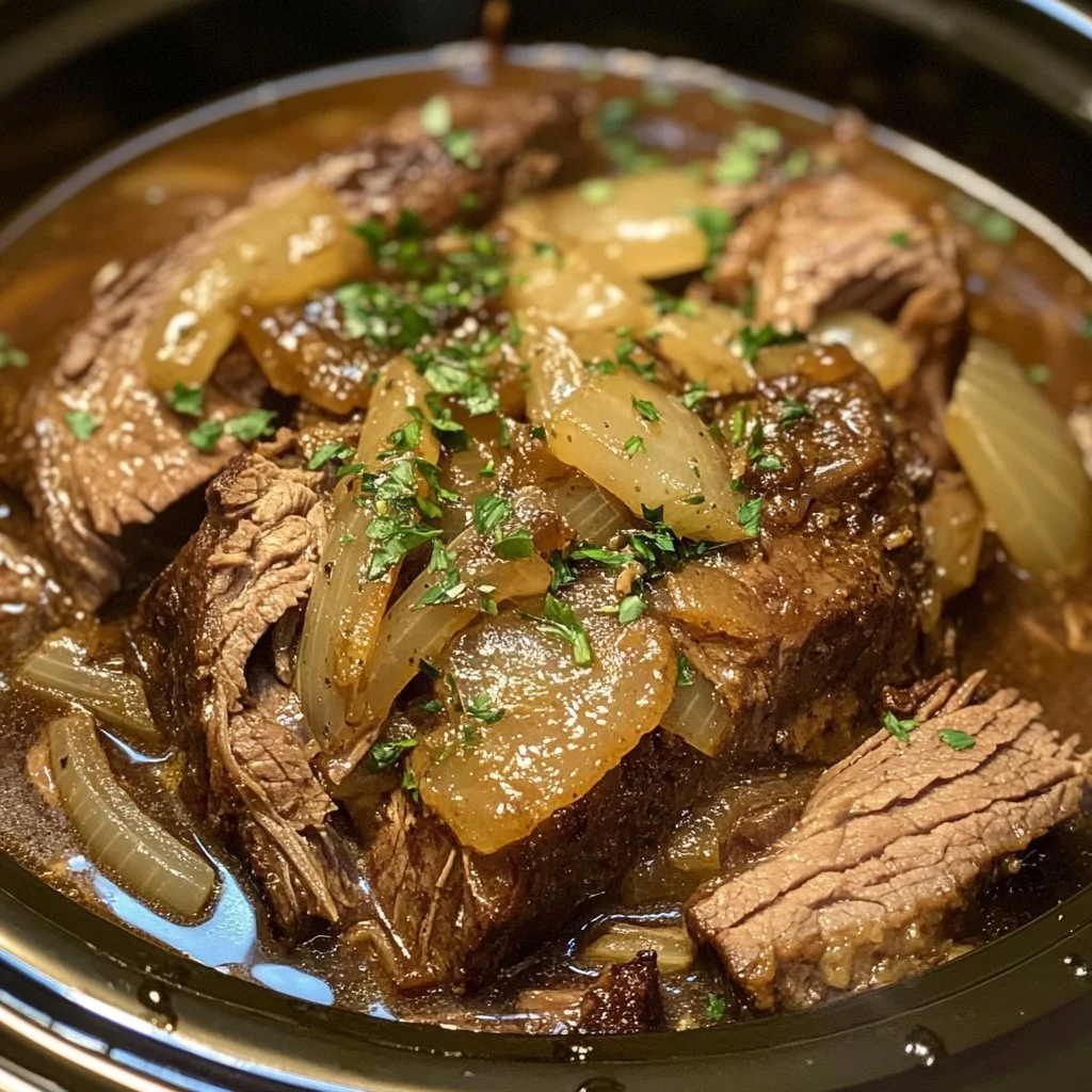 Gulasz wołowy z cebulą gotowany w garnku Crock Pot
